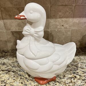 VTG 80"s Ceramic Goose Cookie Jar With Unpainted Ribbon READ Made in Taiwan